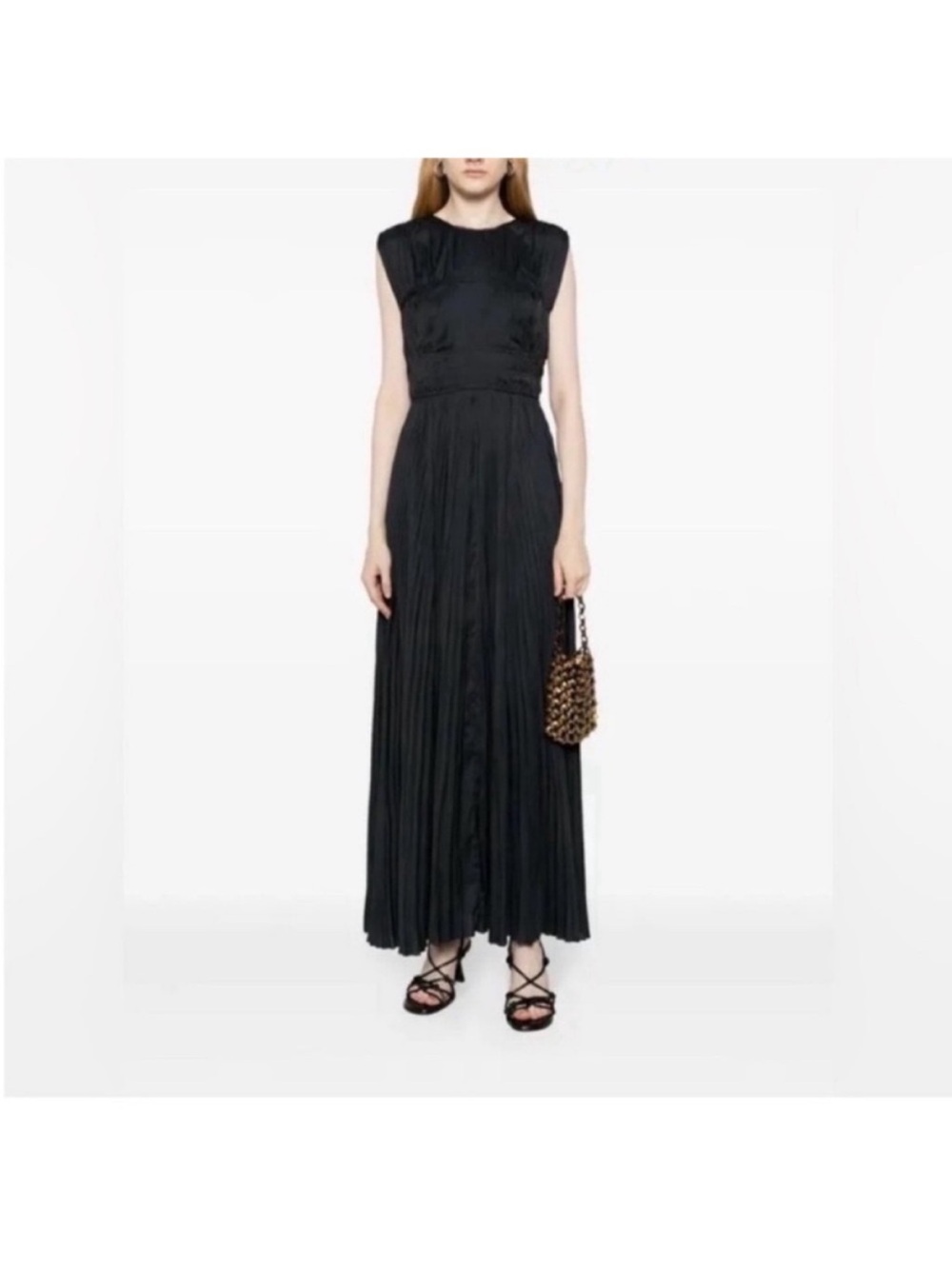 Ulla Johnson Delia plissé Black satin gown dress NWT size 10 - Picture 3 of 11